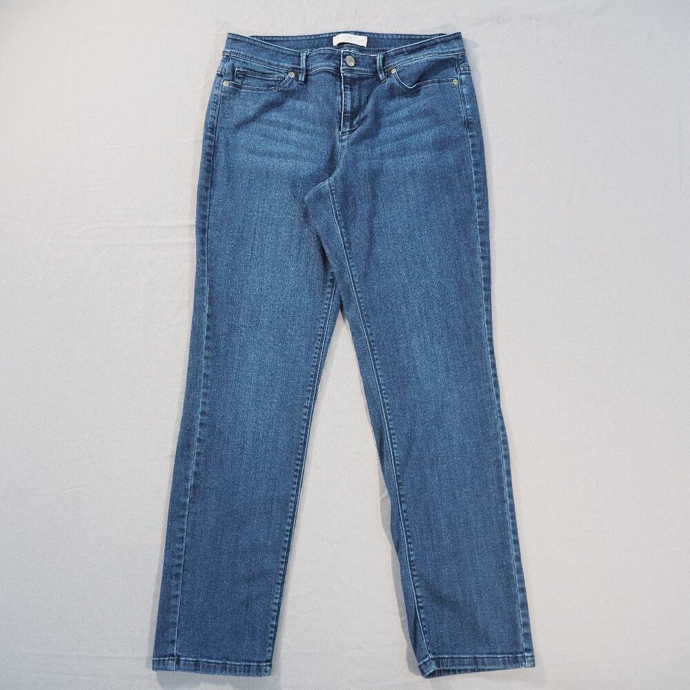 J Jill Jeans Womens 10 Blue Medium Wash Slim Leg Stretch Mid Rise Authentic Fit